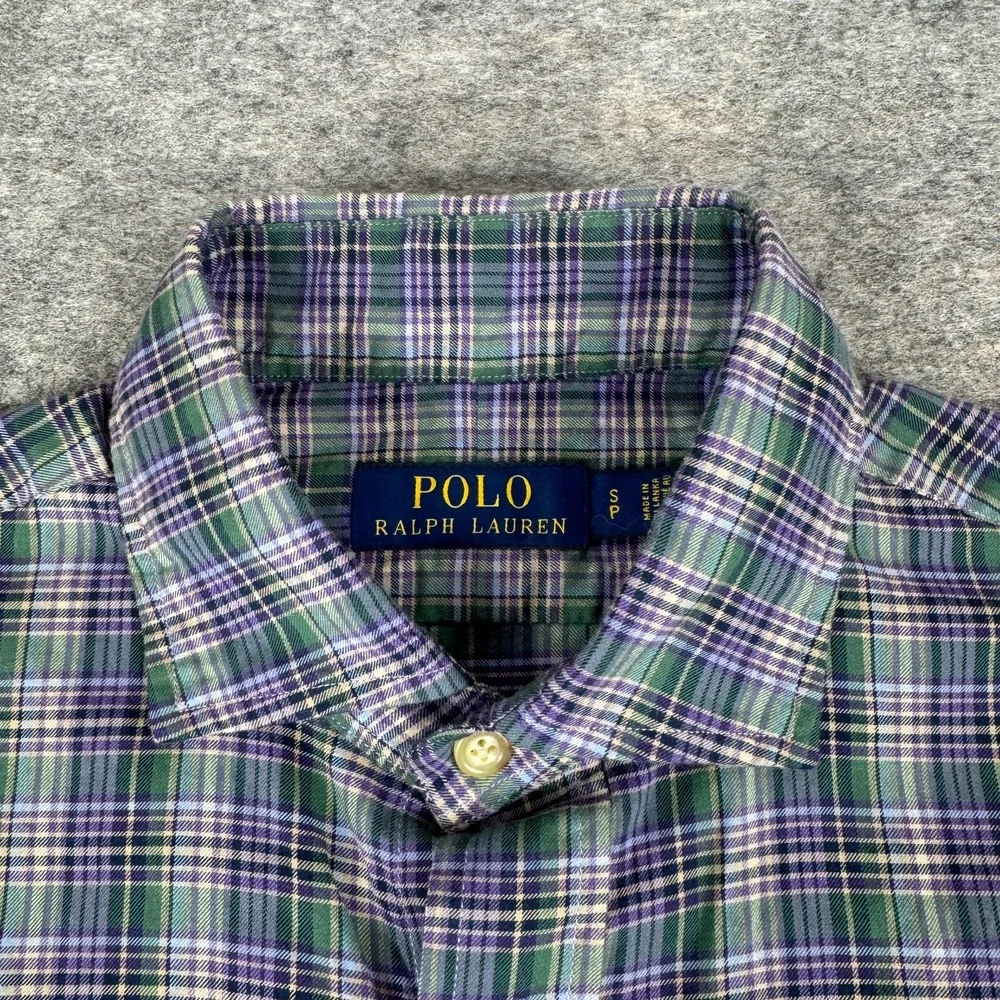 Polo Ralph Lauren Button Up Shirt Long Sleeve Cotton Purple Green Mens Small S